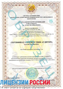 Образец сертификата соответствия аудитора №ST.RU.EXP.00014299-1 Екатеринбург Сертификат ISO 14001